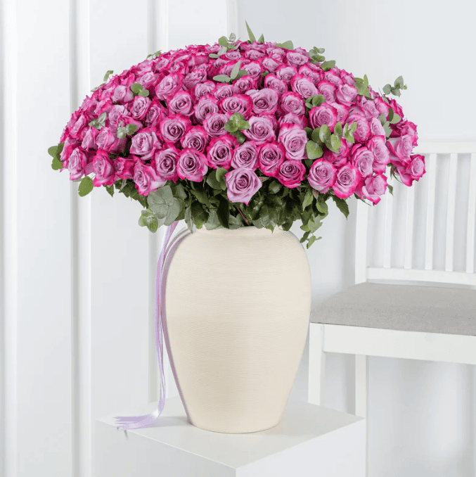 100 Purple Roses Vase
