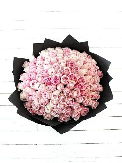 100 Long Stem Pink Rose Hand-Tied - Harrys Flowers London