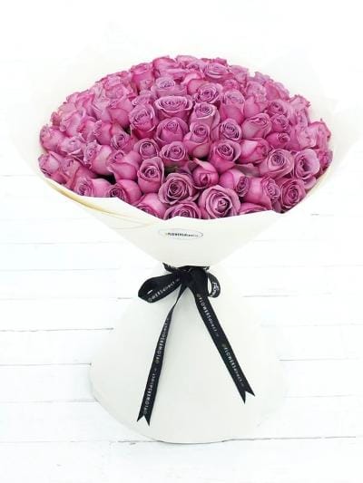 100 Long Stem Purple Rose Hand-Tied - Harrys Flowers London