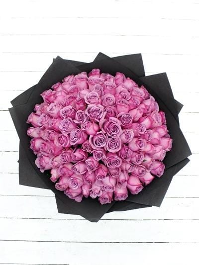 100 Long Stem Purple Rose Hand-Tied - Harrys Flowers London