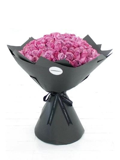 100 Long Stem Purple Rose Hand-Tied - Harrys Flowers London