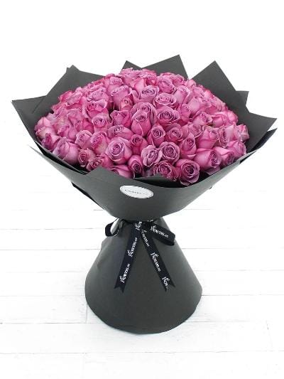 100 Long Stem Purple Rose Hand-Tied - Harrys Flowers London