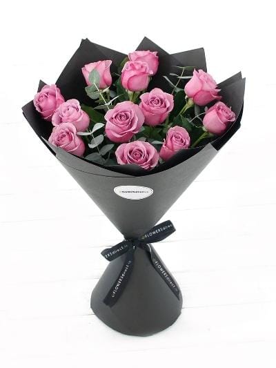 12 Long Stem Purple Rose Hand-Tied - Harrys Flowers London