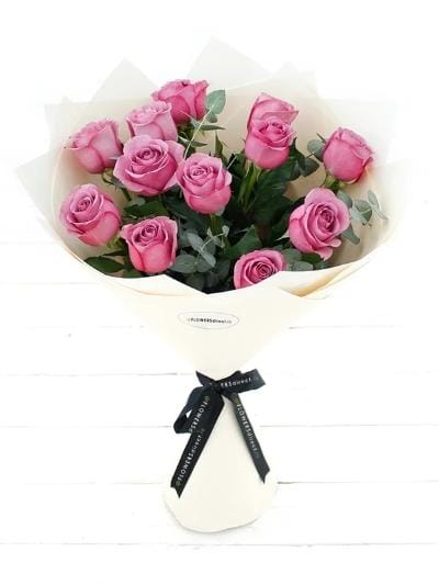 12 Long Stem Purple Rose Hand-Tied - Harrys Flowers London