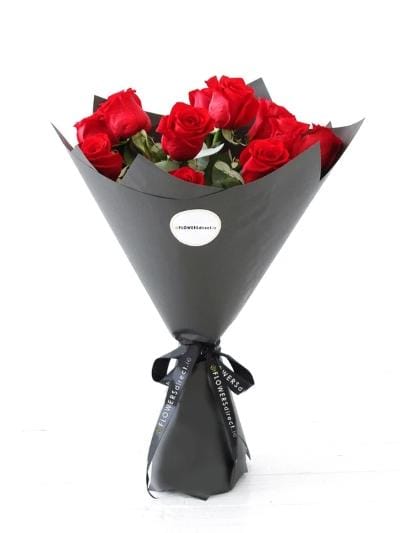 12 Long Stem Red Rose Hand-Tied - Harrys Flowers London