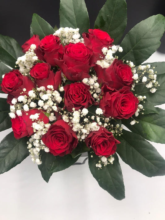 12 x 50cm Red rose and gyp hand tie - Harrys Flowers London