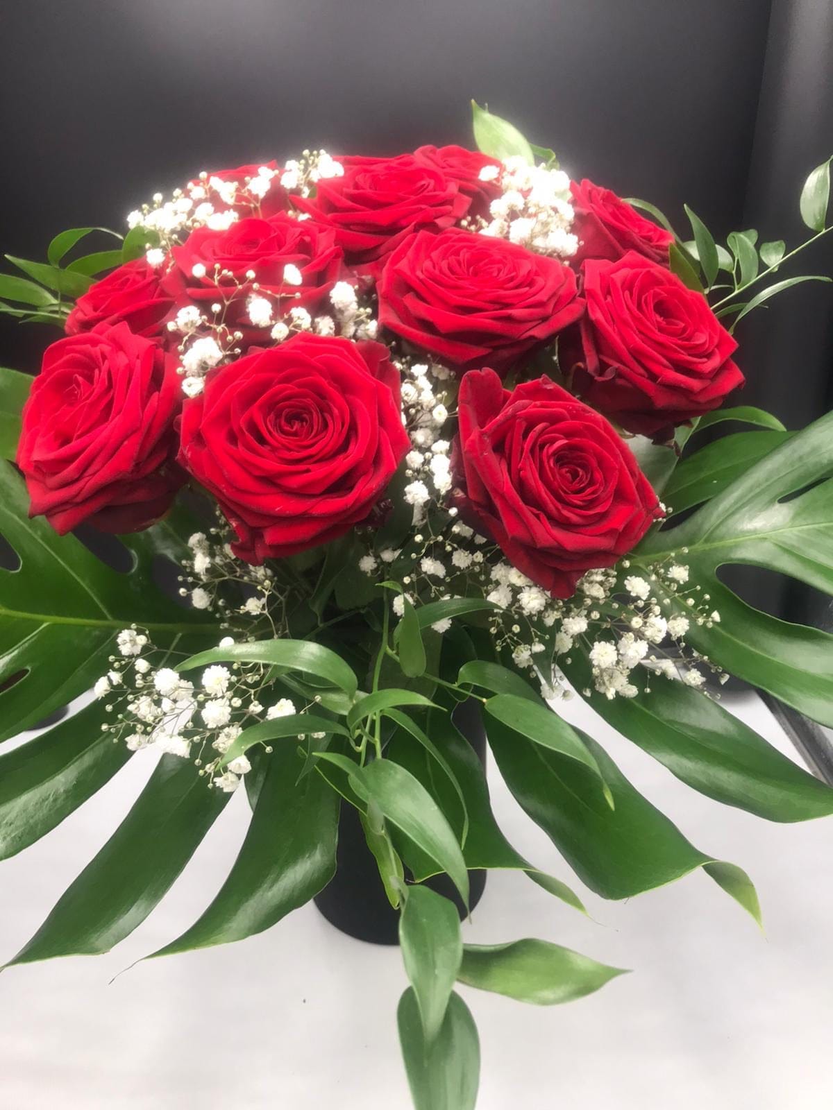 12 x 50cm Red rose and gyp hand tie - Harrys Flowers London
