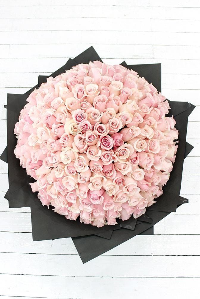 200 Long Stem Pink Rose Hand-tied - Harrys Flowers London