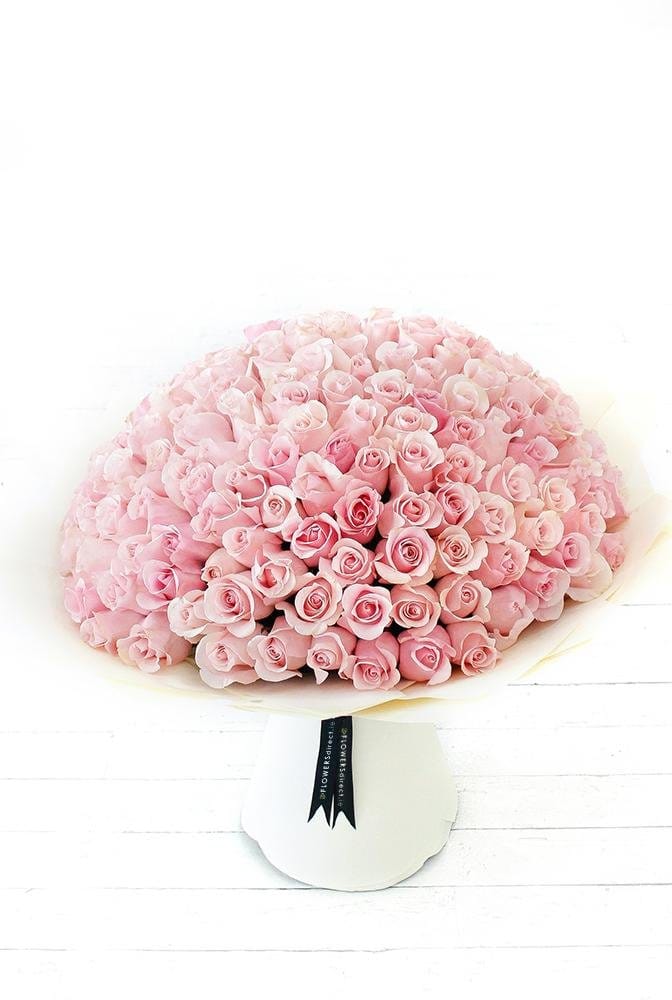 200 Long Stem Pink Rose Hand-tied - Harrys Flowers London