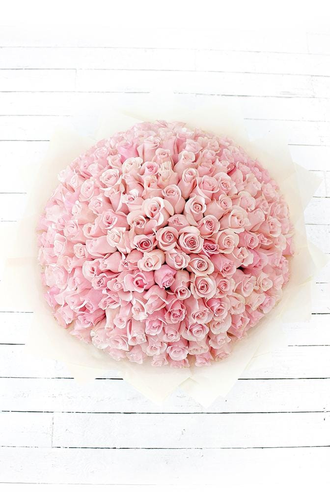 200 Long Stem Pink Rose Hand-tied - Harrys Flowers London