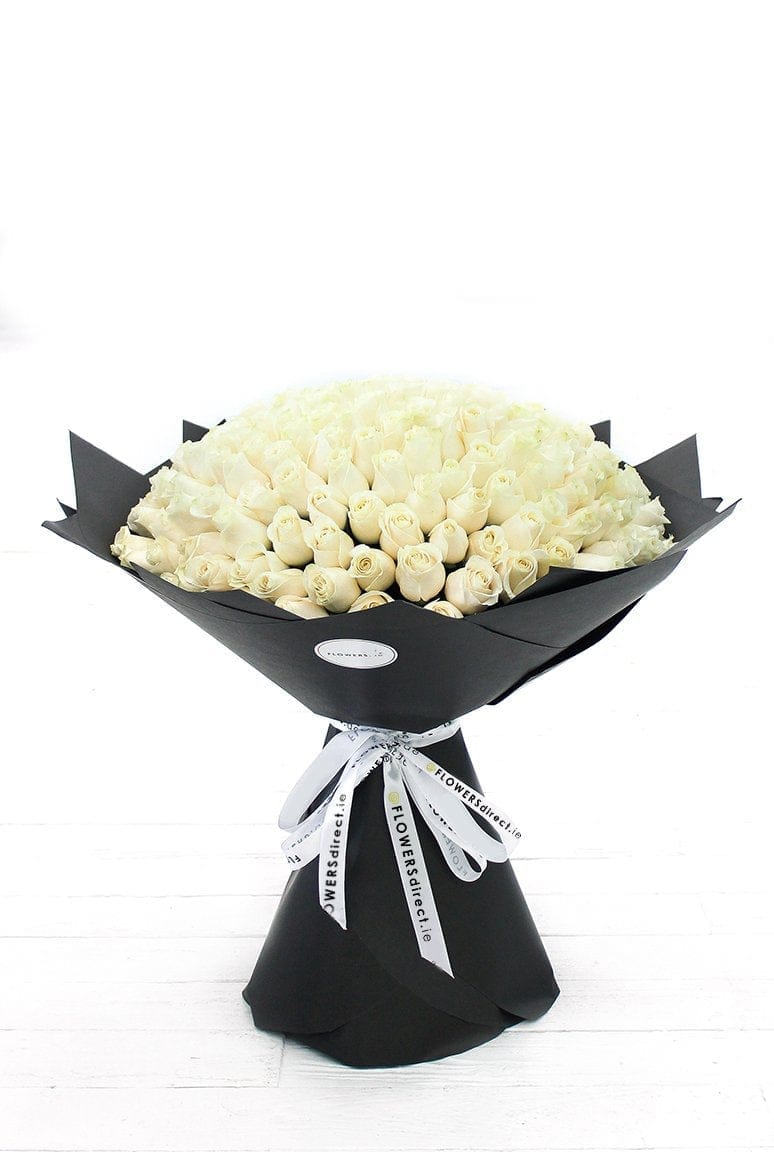 200 Long Stem White Rose Hand-tied - Harrys Flowers London