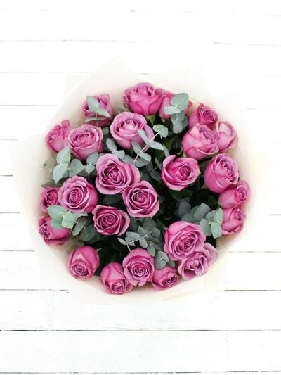 24 Long Stem Purple Rose Hand-Tied - Harrys Flowers London