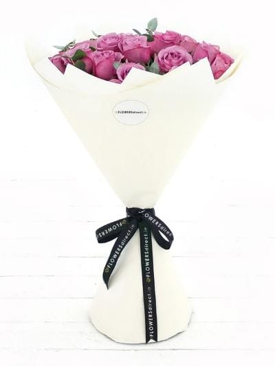 24 Long Stem Purple Rose Hand-Tied - Harrys Flowers London