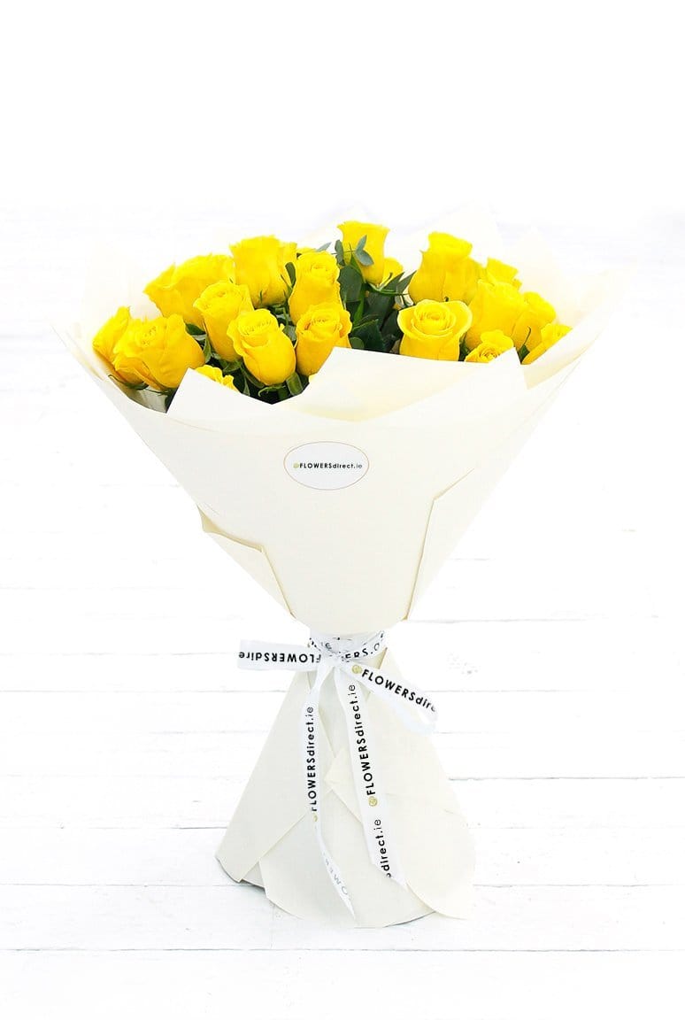 24 Long Stem Yellow Rose Hand-tied - Harrys Flowers London