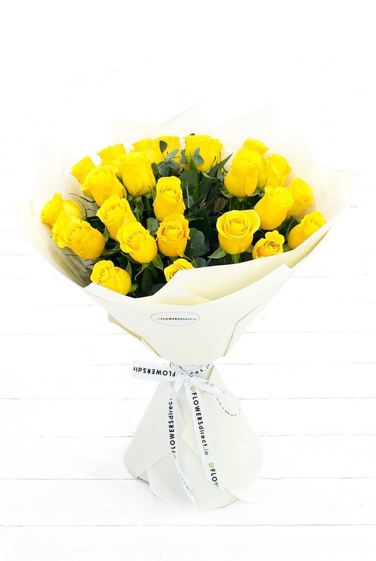 24 Long Stem Yellow Rose Hand-tied - Harrys Flowers London
