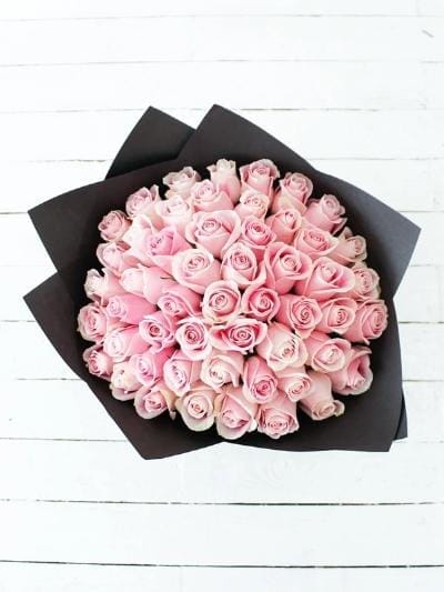 50 Long Stem Pink Rose Hand-tied - Harrys Flowers London