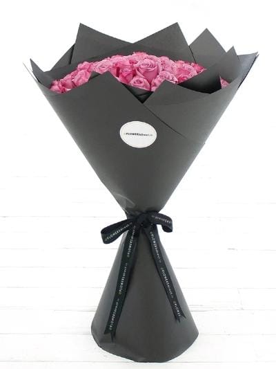 50 Long Stem Purple Rose Hand-tied - Harrys Flowers London