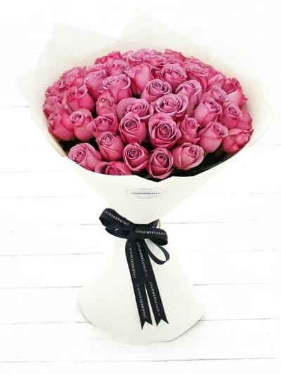 50 Long Stem Purple Rose Hand-tied - Harrys Flowers London