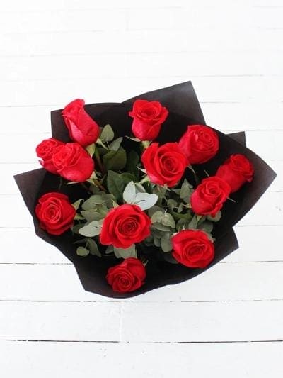 Classic Romance: 12 Hand-tied Red Roses - Harrys Flowers London