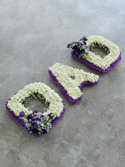 DAD Tribute Arrangement White Roses, Purple Lisianthus 30cm