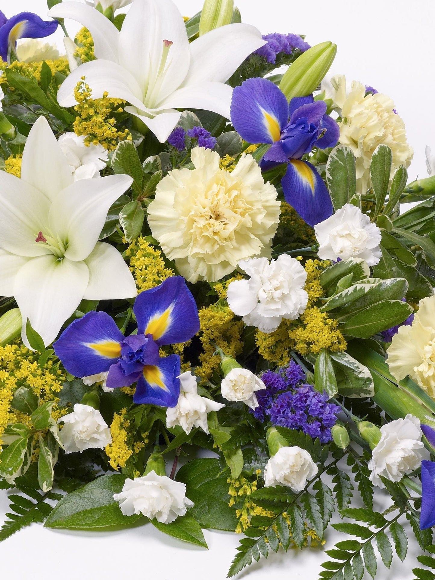 Lily and Iris Teardrop Spray Lemon & Blue - Harrys Flowers London
