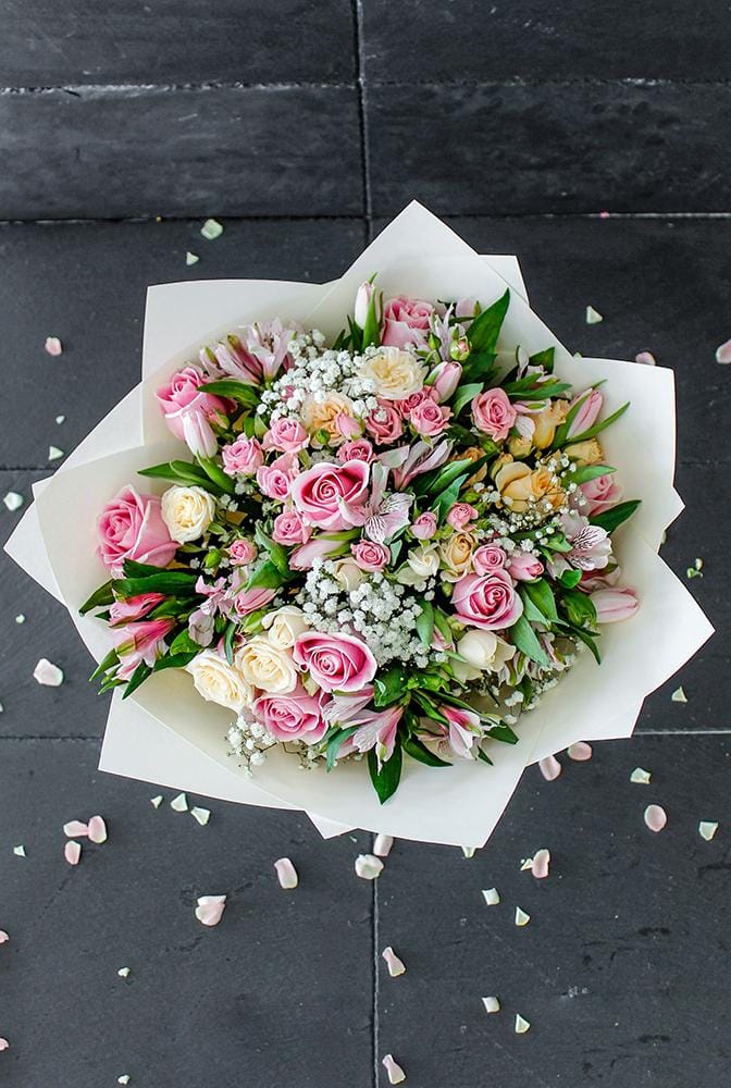 Pink Blush Hand-tied - Harrys Flowers London