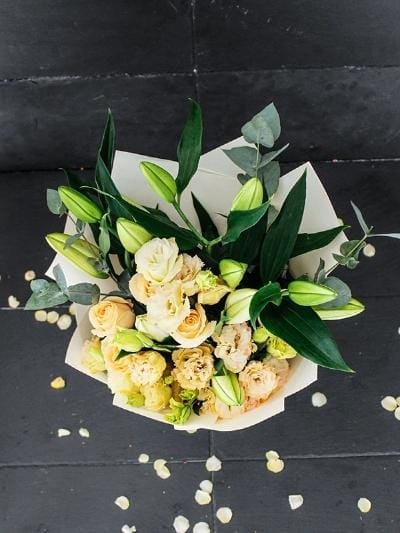 Pink Roses and Lily Hand-tied - Harrys Flowers London