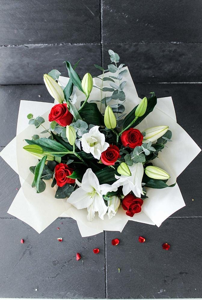 Romantic Red Rose and Lily Bouquet - Harrys Flowers London
