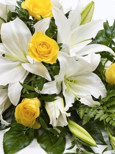 Rose and Lily Spray Yellow & White - Harrys Flowers London