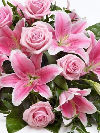 Rose and Lily Wreath Pink & Lilac - Harrys Flowers London