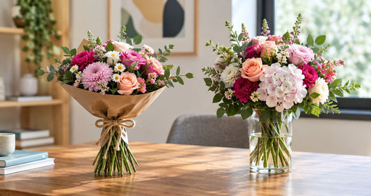 Is it better to send a hand-tied bouquet or a vase arrangement?