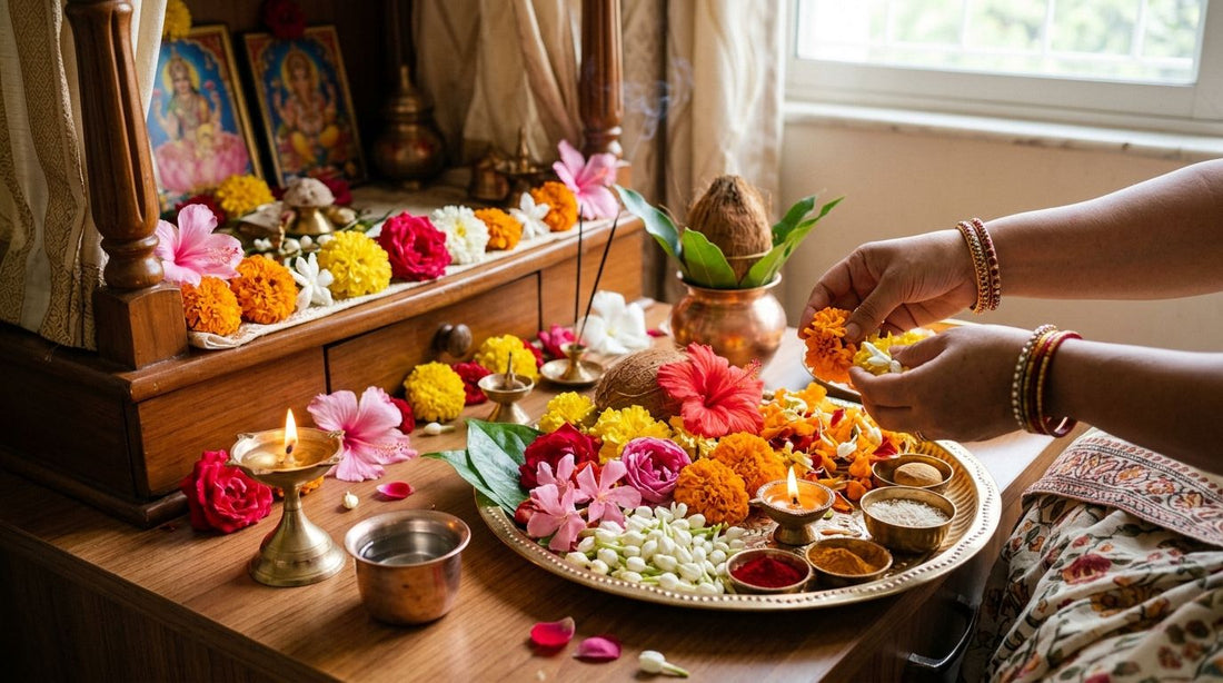Flowers for a Hindu puja ceremony