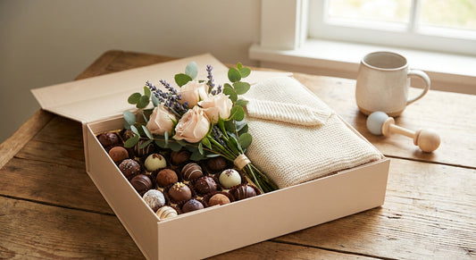Chocolate and flower gift sets for new mums