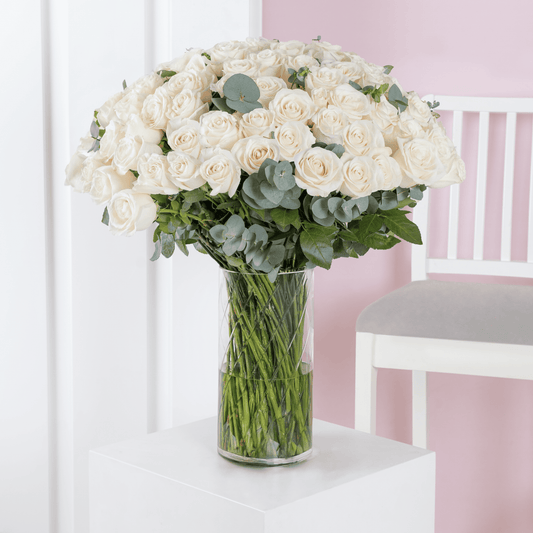 100 White Roses Vase