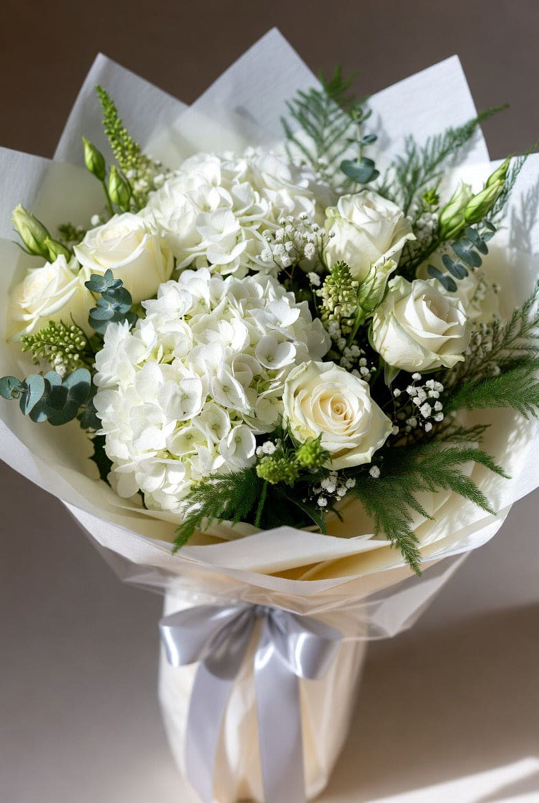 White Hydrangea and rose Hand-tie