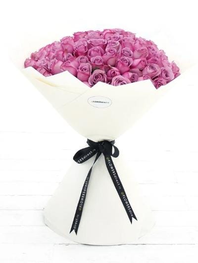 100 Long Stem Purple Rose Hand-Tied - Harrys Flowers London