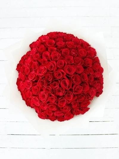 100 Long Stem Red Rose Hand-Tied - Harrys Flowers London