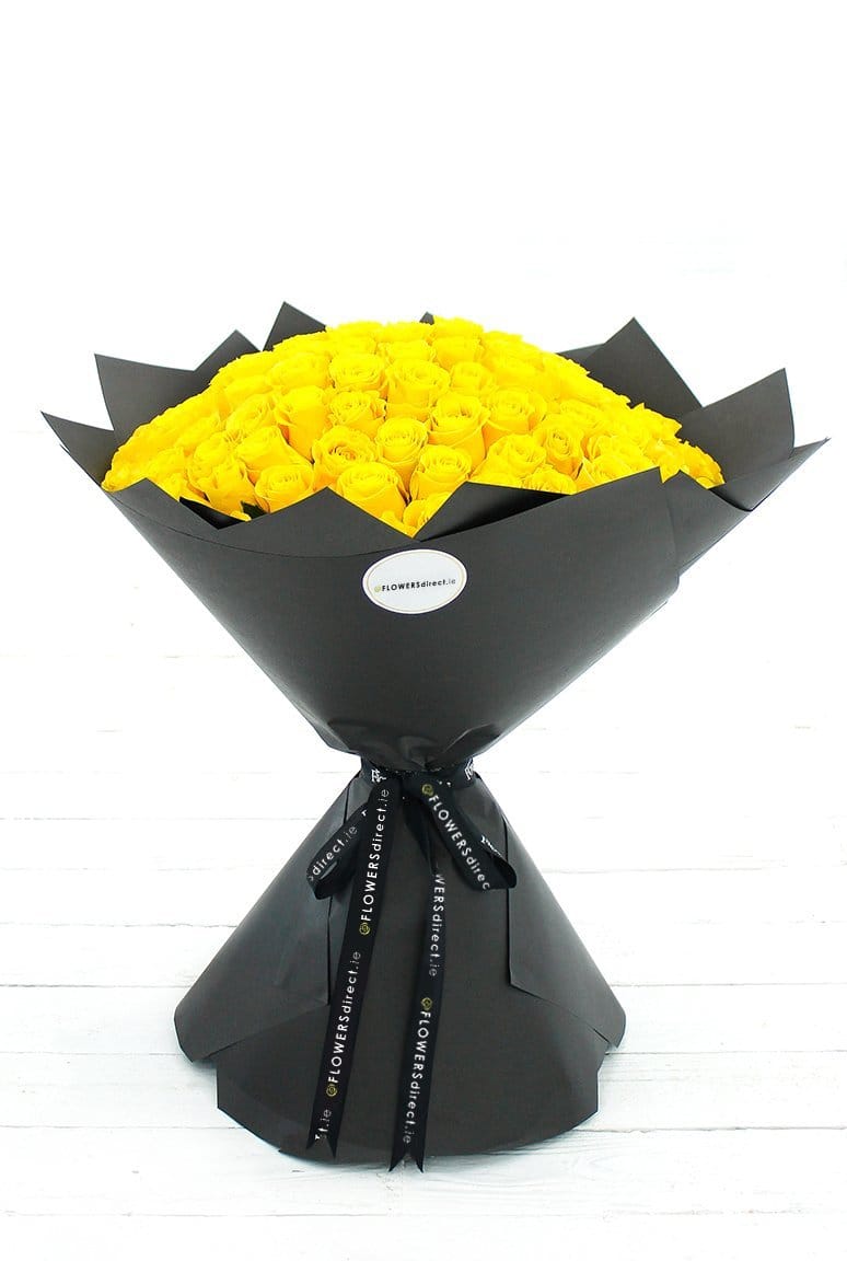 100 Long Stem Yellow Rose Hand-tied - Harrys Flowers London