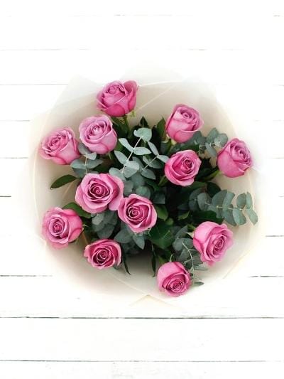 12 Long Stem Purple Rose Hand-Tied - Harrys Flowers London