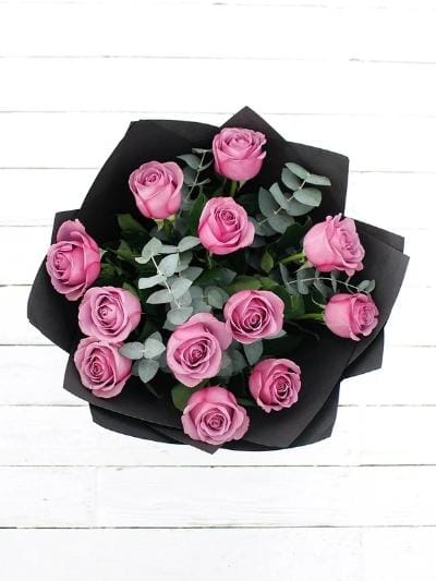 12 Long Stem Purple Rose Hand-Tied - Harrys Flowers London