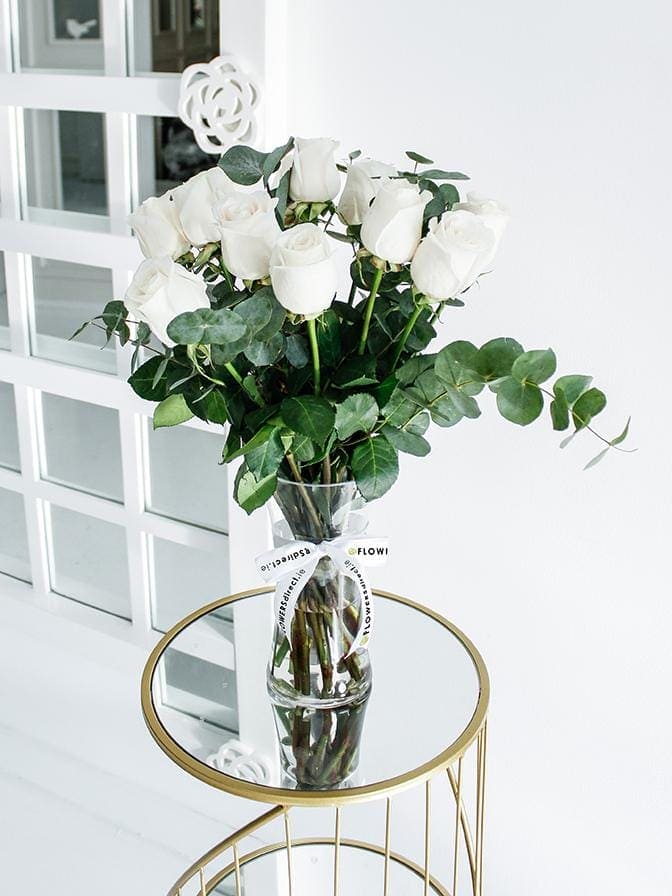12 Pure Elegance White Roses in a Stunning Vase - Harrys Flowers London