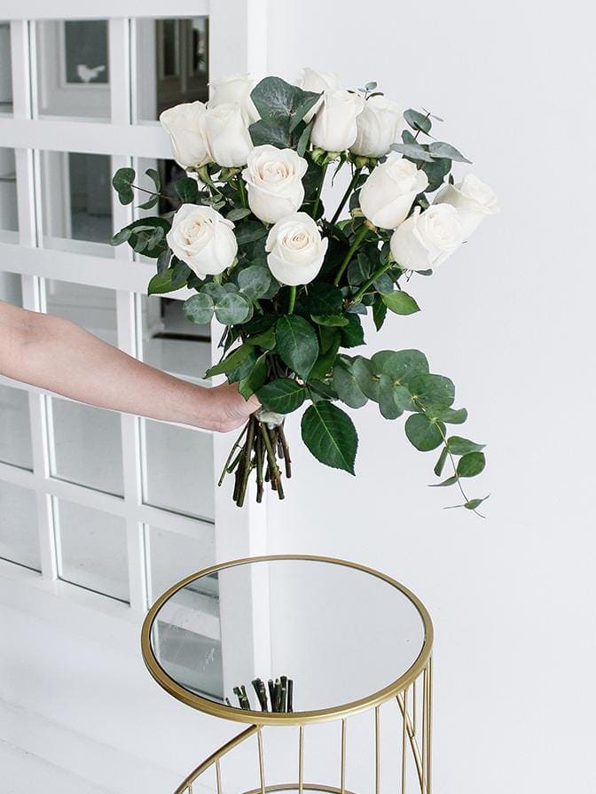 12 Pure Elegance White Roses in a Stunning Vase - Harrys Flowers London