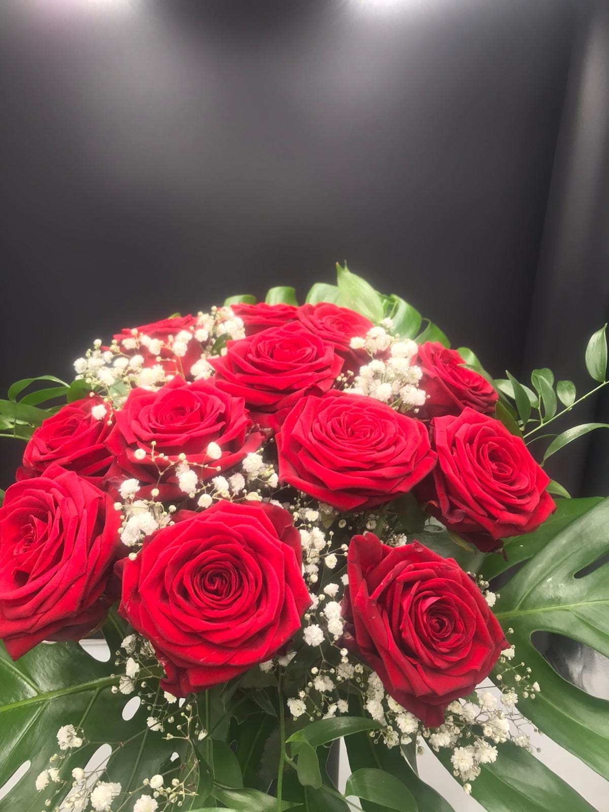 12 x 50cm Red rose and gyp hand tie - Harrys Flowers London