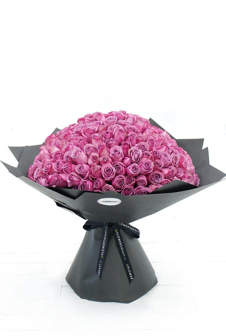 Exquisite Love: 200 Long Stem Purple Rose Hand-tied – Harrys Flowers London
