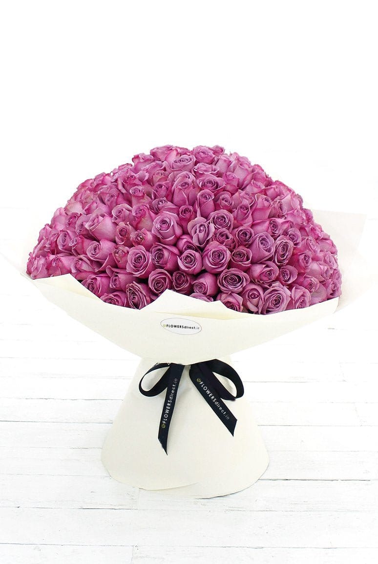 200 Long Stem Purple Rose Hand-tied - Harrys Flowers London