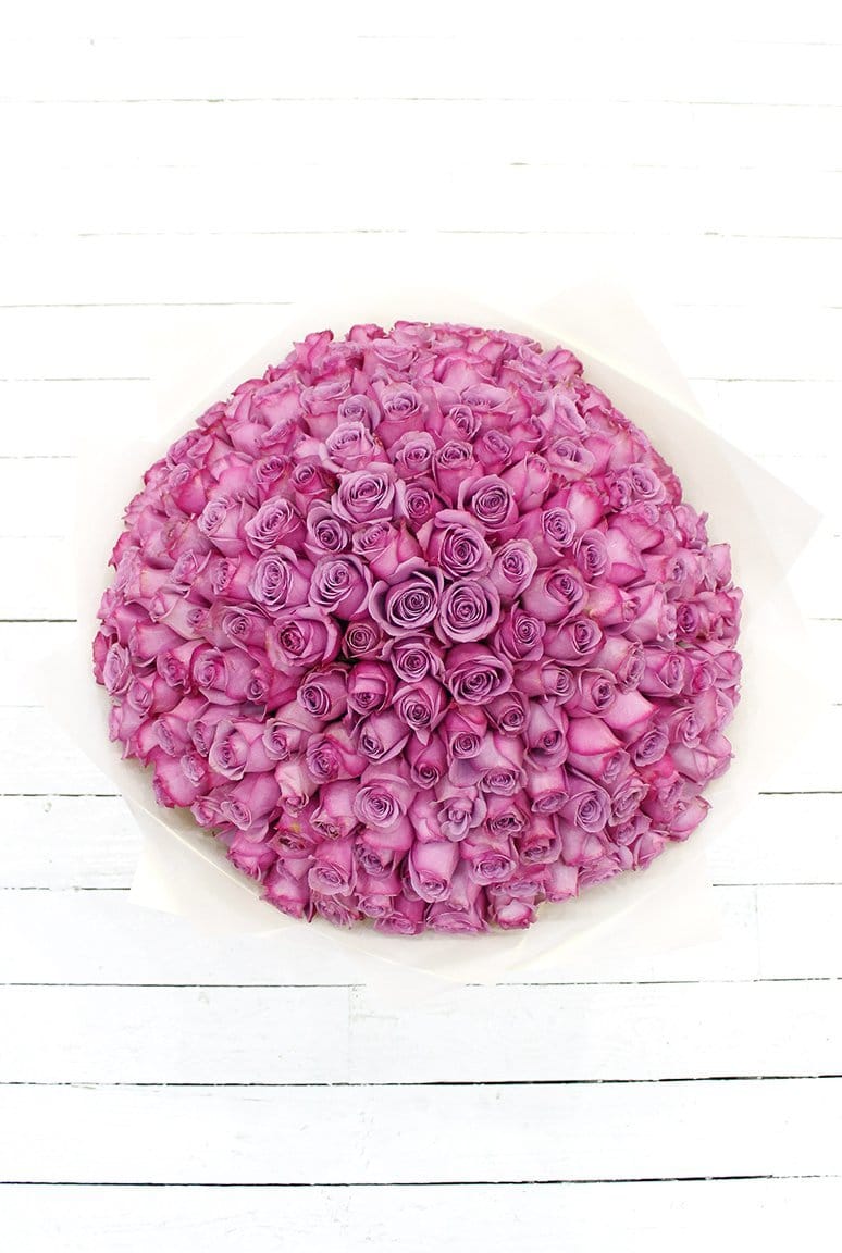 Exquisite Love: 200 Long Stem Purple Rose Hand-tied – Harrys Flowers London