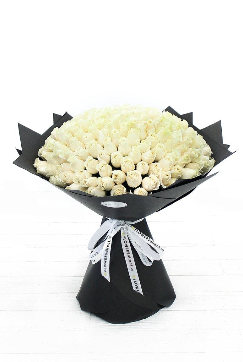 200 Long Stem White Rose Hand-tied - Harrys Flowers London
