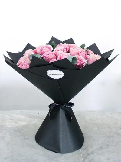 24 Long Stem Pink Rose Hand-Tied - Harrys Flowers London