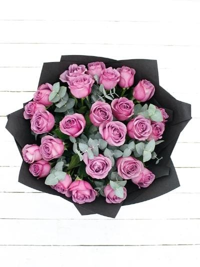 24 Long Stem Purple Rose Hand-Tied - Harrys Flowers London