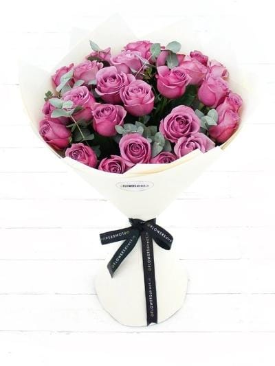 24 Long Stem Purple Rose Hand-Tied - Harrys Flowers London